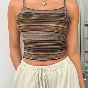 SHEIN Amazon  sold-out brown stripe crop cami in BRWN
